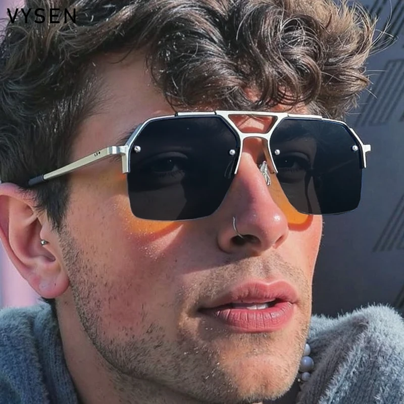 

Мужские солнцезащитные очки оверсайз в стиле ретро, квадратные, 2026, люксовый бренд, панк-металл, с двойной перемычкой, классические, в стиле стимпанк, для улицы