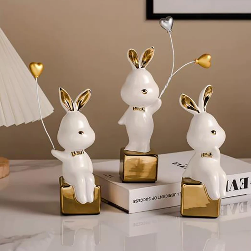 

Gilded Ceramic Rabbit Ornaments White Animal Sculpture Crafts Living Room Office Bookcase Rabbit Ornaments Home Decoration Gifts