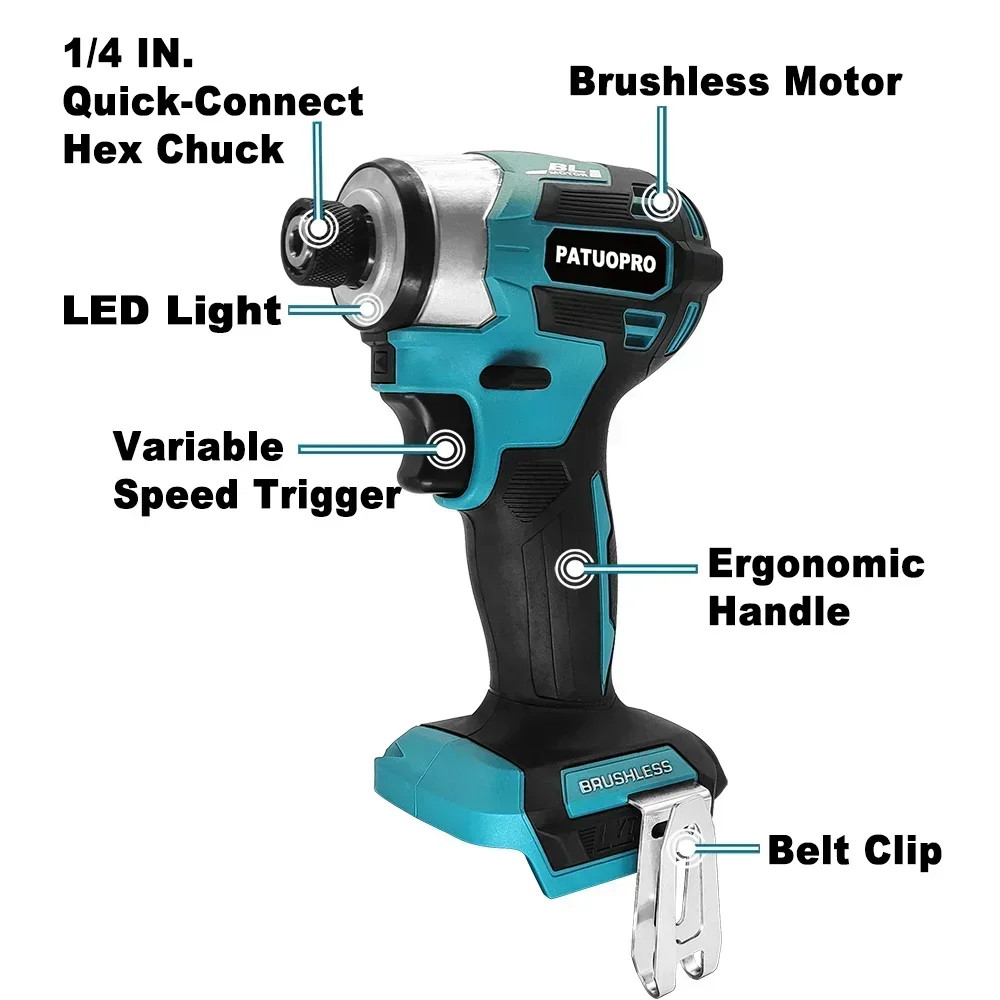 1/4 Inch Hex Brushless Electric Screwdriver 5-Speed Cordless Electric Drill Driver Power Tools For Makita 18V Battery