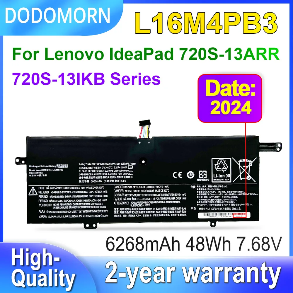 

DODOMORN L16M4PB3 Battery For Lenovo IdeaPad 720S-13ARR 720S-13IKB 720S-13IKBR L16C4PB3 L16L4PB3 Laptop Batteries 7.68V 48Wh