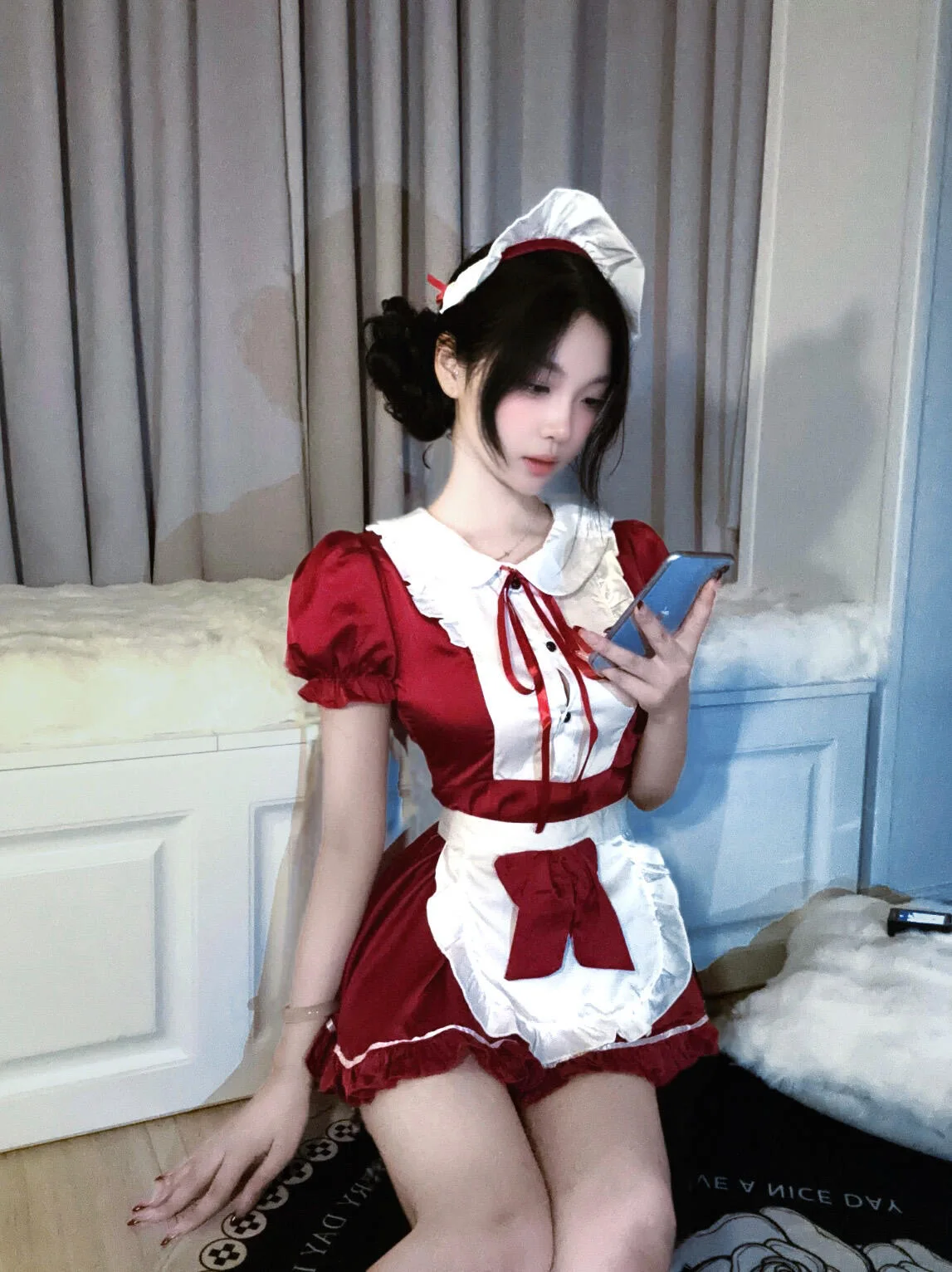 Kostum Loween Alice Pure Desire Dr Maid Apron Seksi Roleplay Set Pakaian Wanita Seragam Sekolah atau Kerja