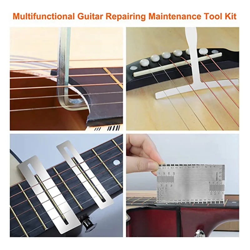 79 peças kit de ferramentas de guitarra, acessórios de guitarra kit de reparo de guitarra com medidores de pinos de ponte de palheta de corda de guitarra