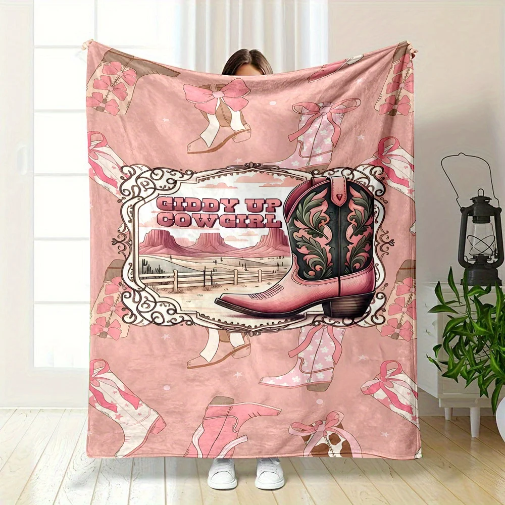 Cozy Pink Cowgirl Western Blanket Throw Plush Decorative Dorm Decor Gift for Girls and Women