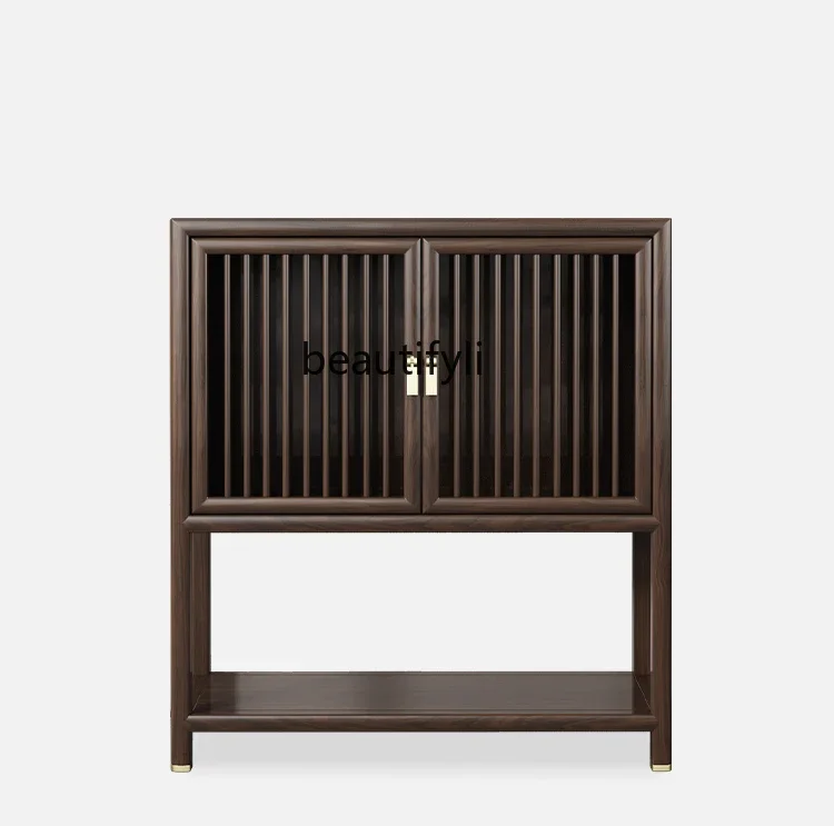 

yh New Chinese side cabinet Ebony solid wood porch against the wall Shoe cabinet Storage Zen tea cabinet