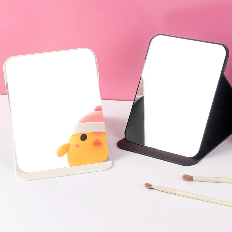 Espejo de maquillaje portátil plegable de alta belleza para escritorio de cuero YS00103-PU