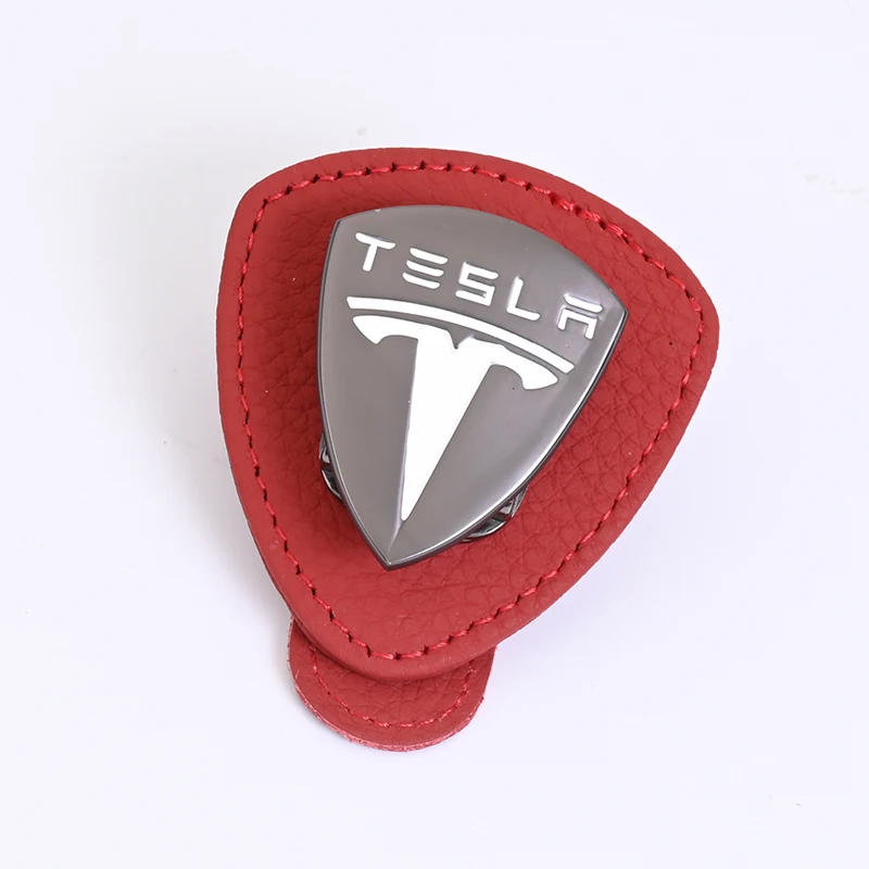 Car Emblems Sunglasses Clip Holder Magnetic Leather Car Sunshade For Tesla Model 3 Model S X Model Y Roadster SpaceX Accessories