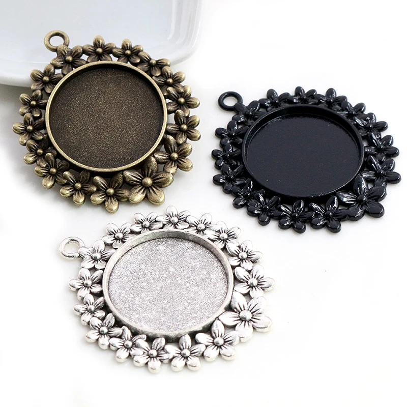 5pcs 25mm Innere Größe Antike Silber Überzogene und Bronze und Schwarz Blumen Stil Cabochon Basis Einstellung Charms Anhänger