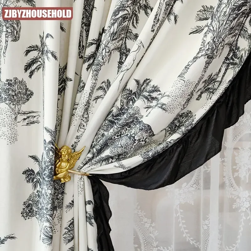 

New custom curtains for living room bedroom French retro Chinese vintage velvet printing blackout Noble Elegant Room decoration