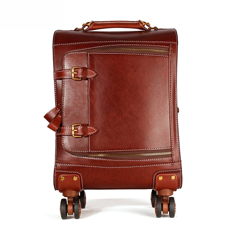 

Handmade trolley case first layer cowhide universal wheel business travel 20 inch retro