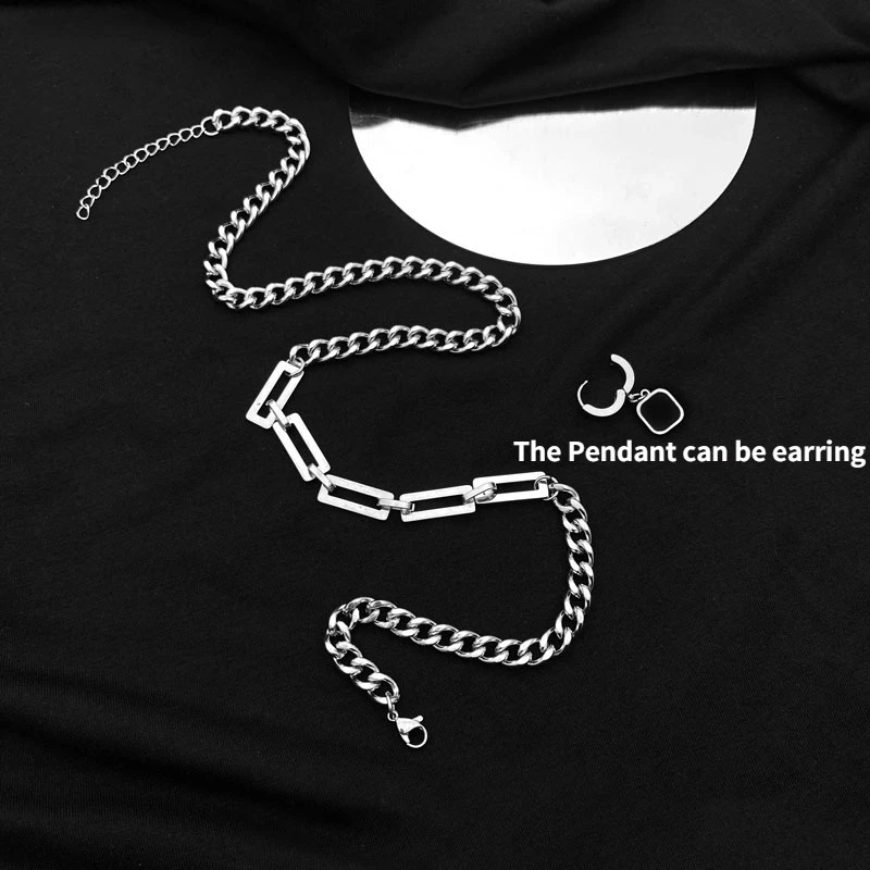 Collar Hombre Black Square Men Pendant Necklace Male Stainless Steel Cuba Chain Necklace For Man Accessories Jewelry