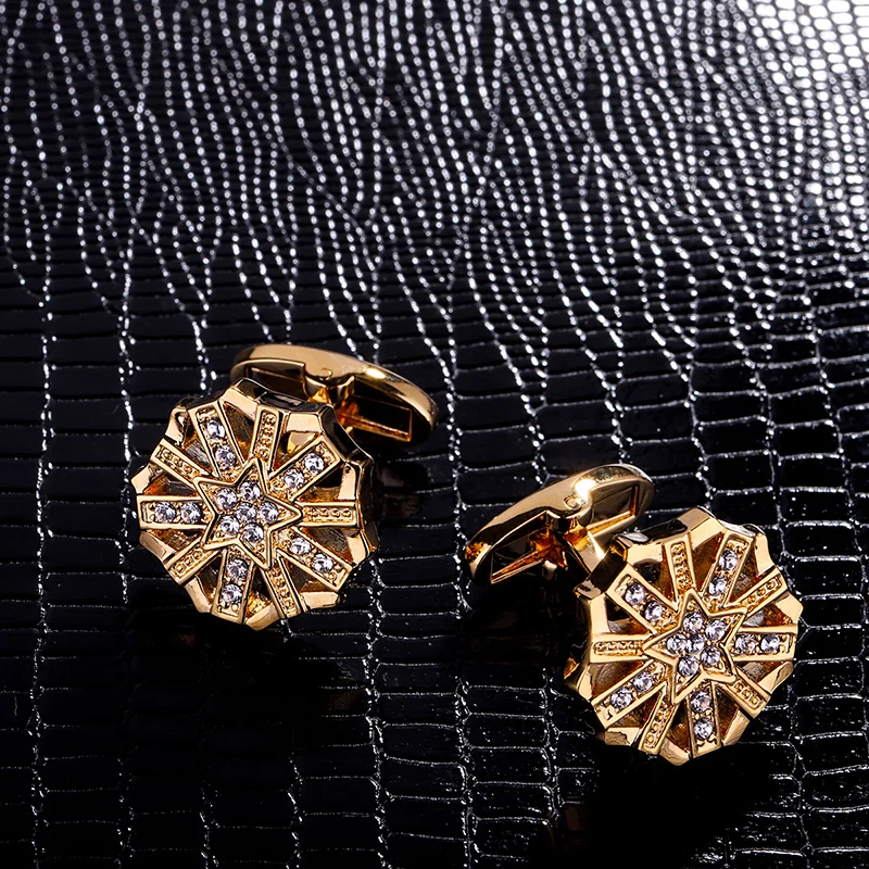 

KFLK Shirt Crystal Cufflink for Mens Brand Gold-color Fashion Cuff link Button High Quality Luxury Star Wedding Guests