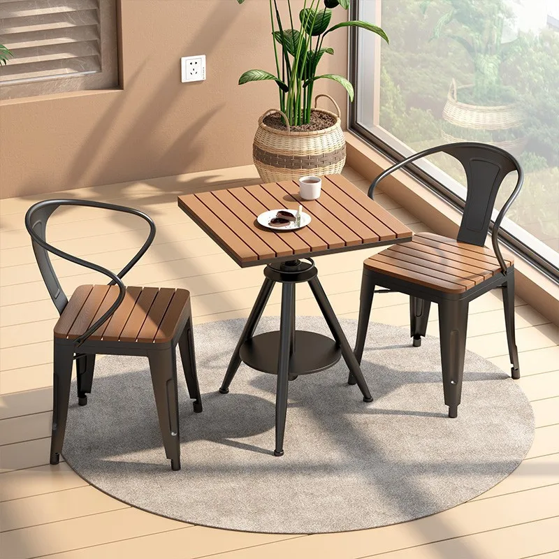 

Simple open-air balcony leisure table and chair combination outdoor courtyard liftable small square table waterproof