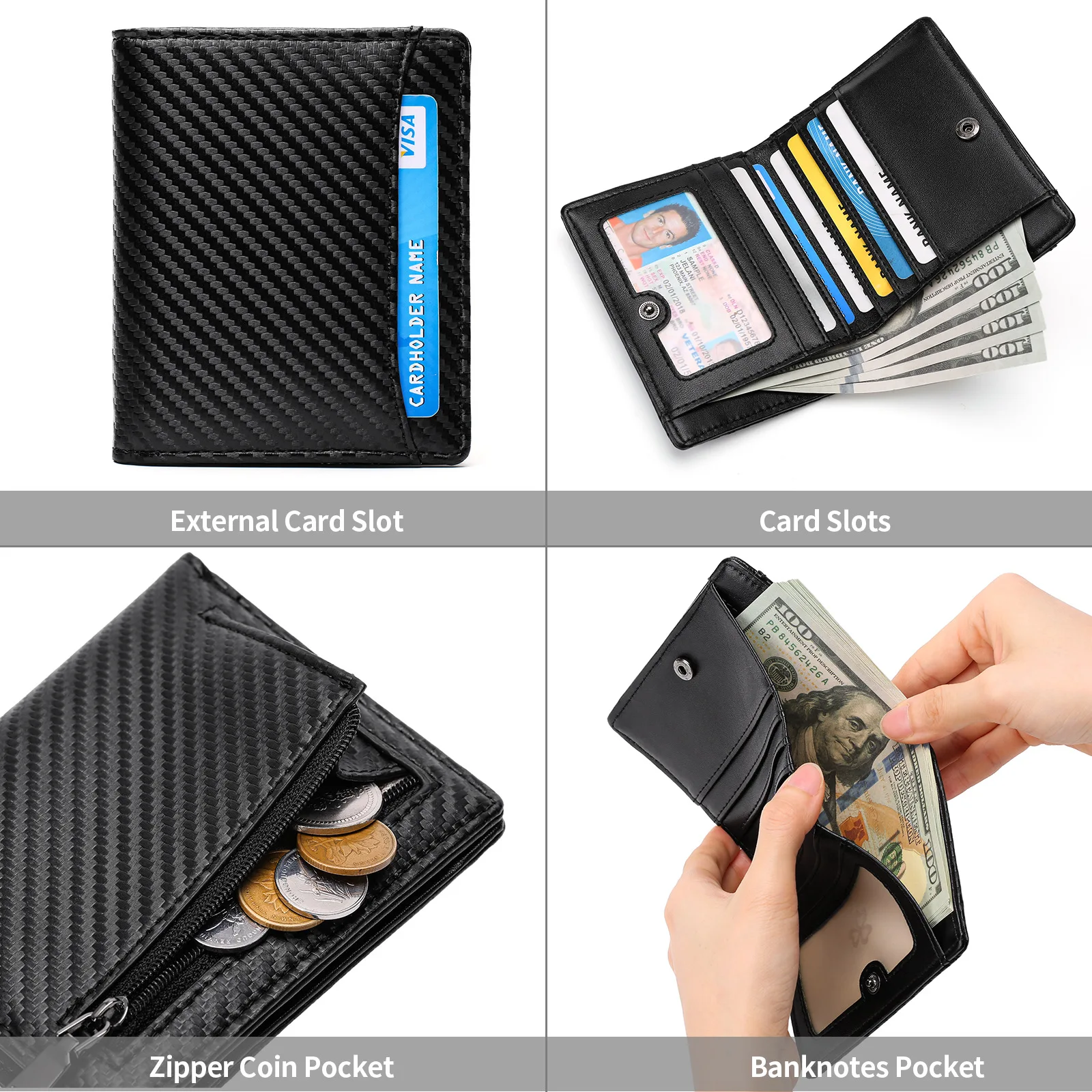 Slim Wallets for Men - Leather Money Clip Mens Wallet - RFID Blocking Front Pocket Bifold Wallet - Minimalist Credit Card Holder