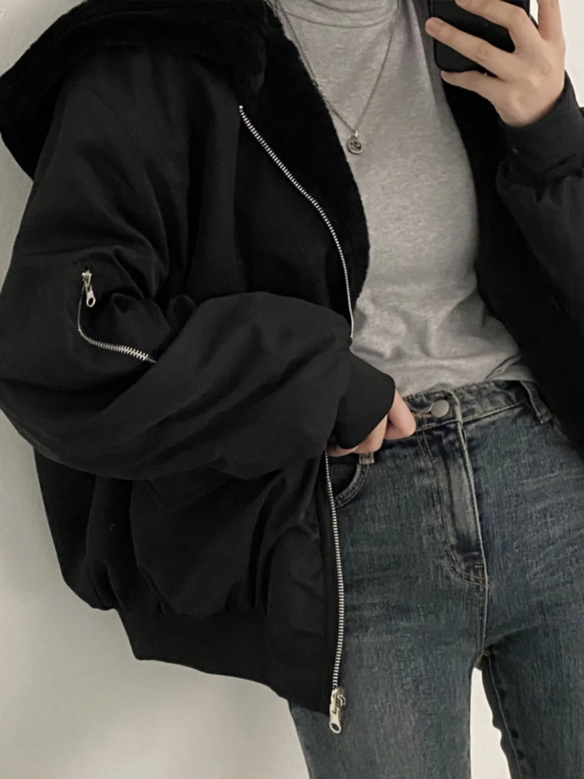 

Women's Fce Lined Thiened Zipper Hooded Double Sided Wear Lamb Fur Cotton Jaet Autumn Winter New Sle Casual Coat