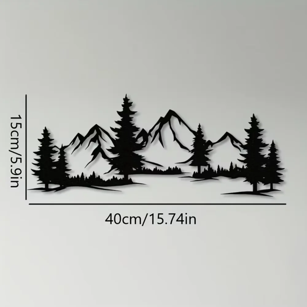 Charming Handmade Rustic Metallic Forest & Mountain Wall Art with Evergreen Tree Design for Kids Room Farmhouse Christmas Gift