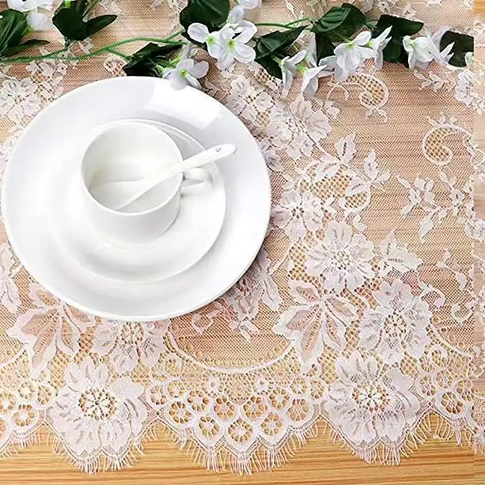 Vintage White Lace Table Runner Overlay Lace Fabric Tablecloth for Rustic Wedding Reception Table Decor Boho Party Decor ﻿