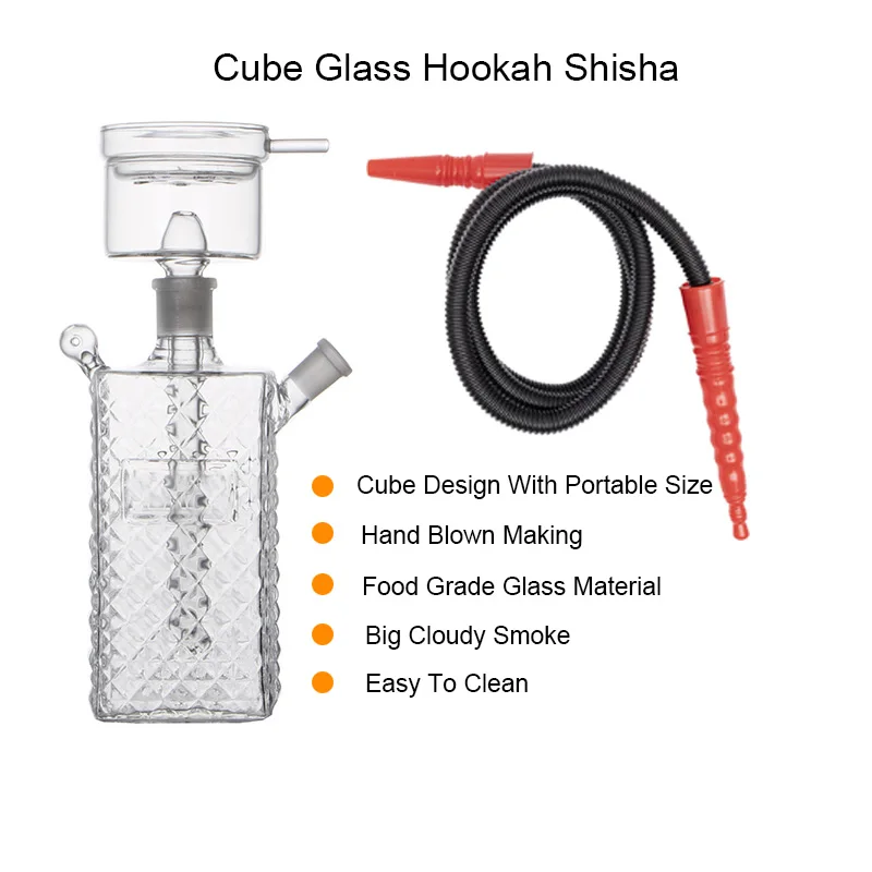 Travel Cube Glass Hookah Set Narguile Sheesha Chicha Nargile Cachimbas Whisky Square Bottle Shisha Big Size Bowl Charcoal Lid