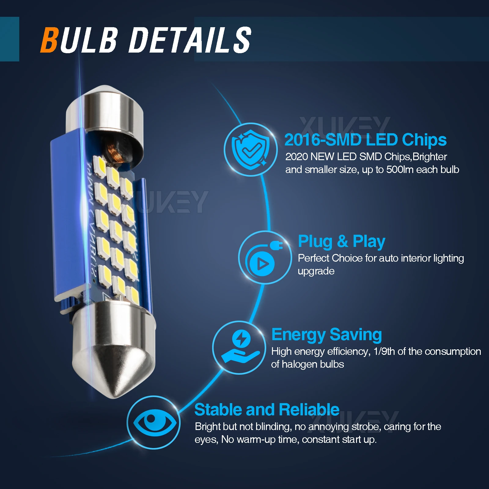 4X 39mm 38mm LED Festoon Bulbs C5W Bulb CANBUS 2016-15-SMD 12V Car Interior Replacement Dome Interior Reading License Plate Lamp