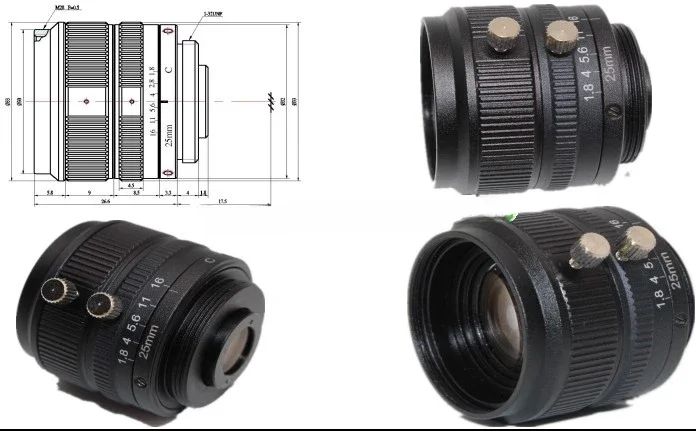 25mm F12.283 low distortion 1''  2/3''  1/2''  1/3'' Fixed Focus C Mount Optical Machine Vision Lens 8 mpixels