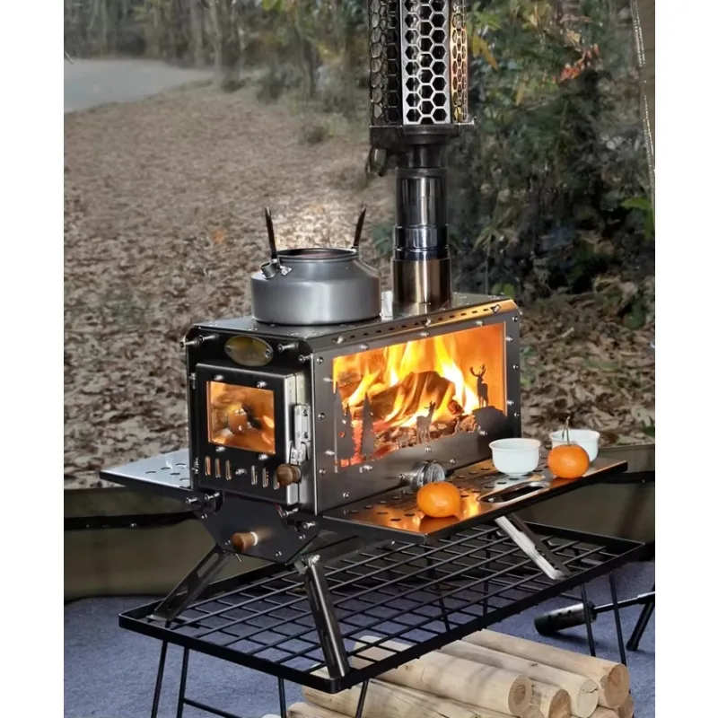 Camping Genie Outdoor Wood Stove Tent 304 Stainless Steel Folding Fireplace Water Boiling Stainless Steel Camping Charcoal