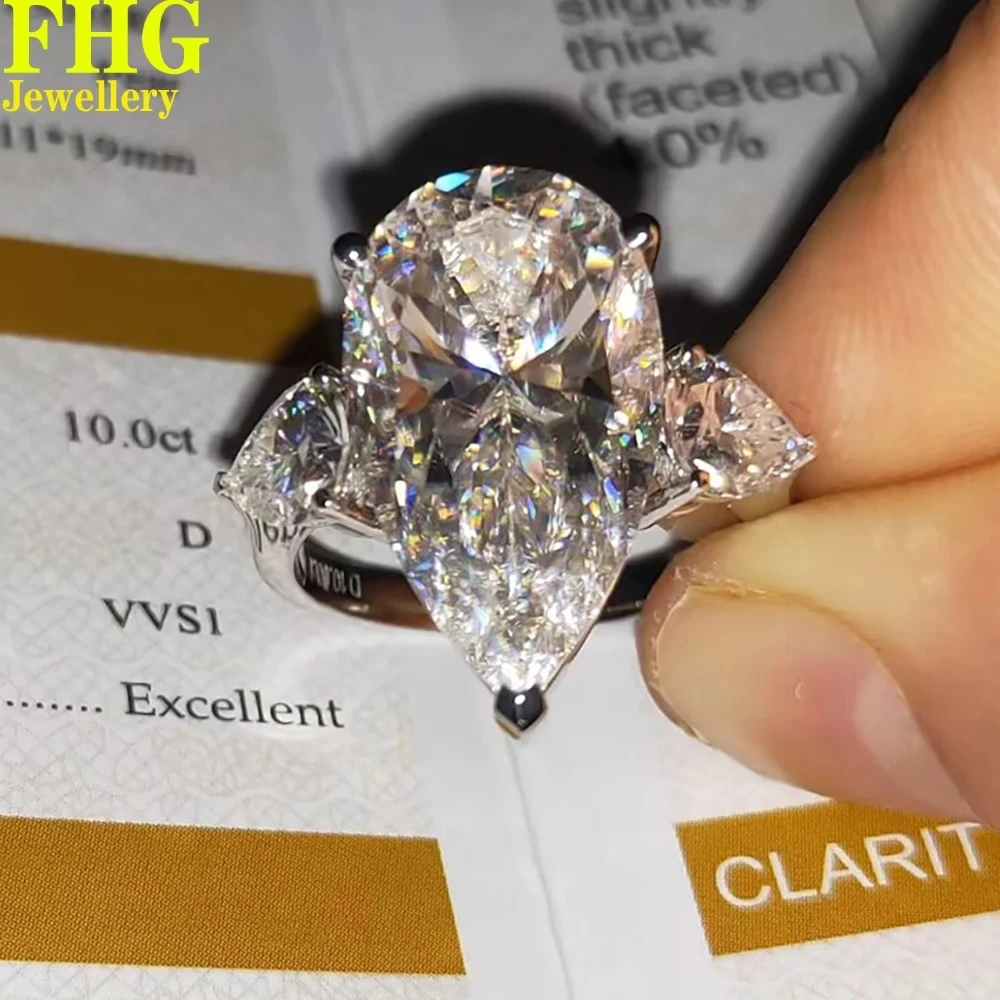 

1 2 3 4 5 Carat Pear shape Solid Au375 9K White Gold Ring DVVS1 Moissanite Diamonds Ring Wedding Party Engagement