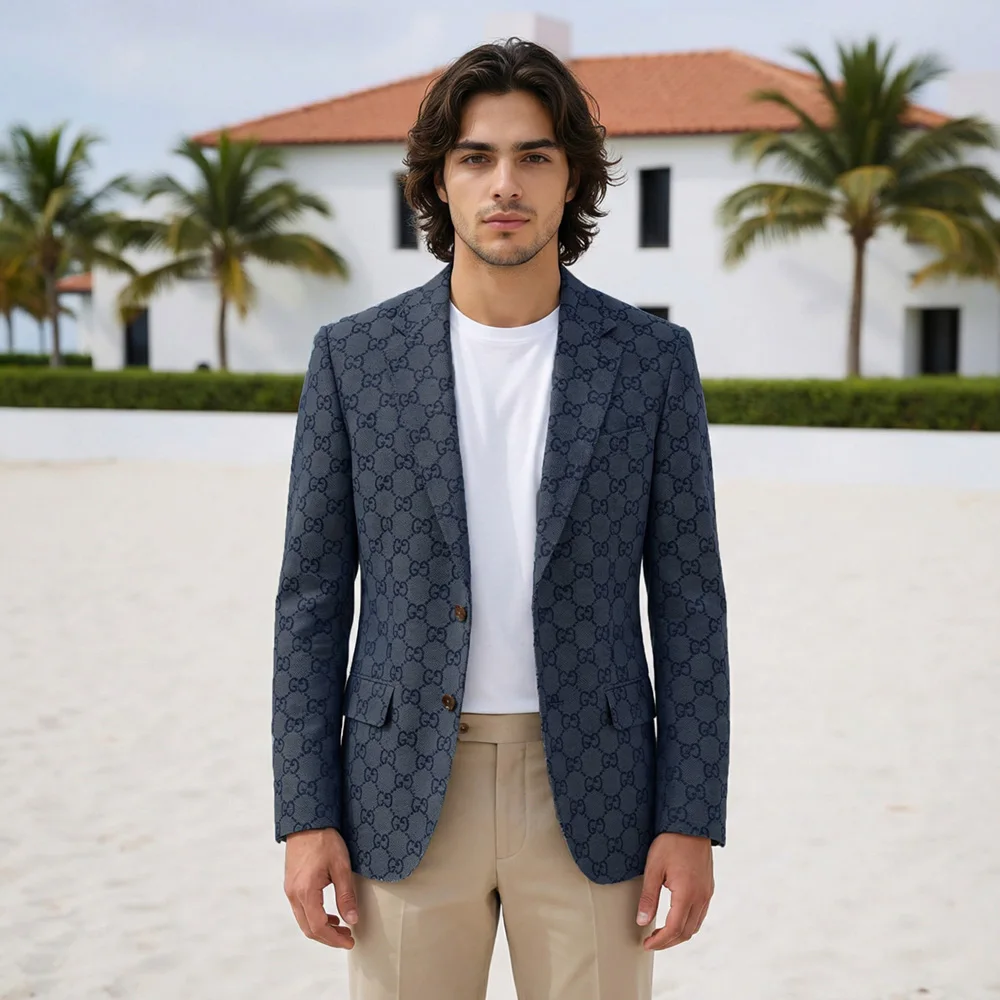 

Stylish Luxury Man Blazer For Man 's Clothes Suits Jacket khaki Printed Man Coat 1Psc Groom Tuxedos