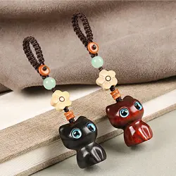 Sandalwood Wooden Lucky Cat Keychain Retro Cute Mobile Phone Chain Wooden Bag Pendant Accessories Car Keys Pendant Charms