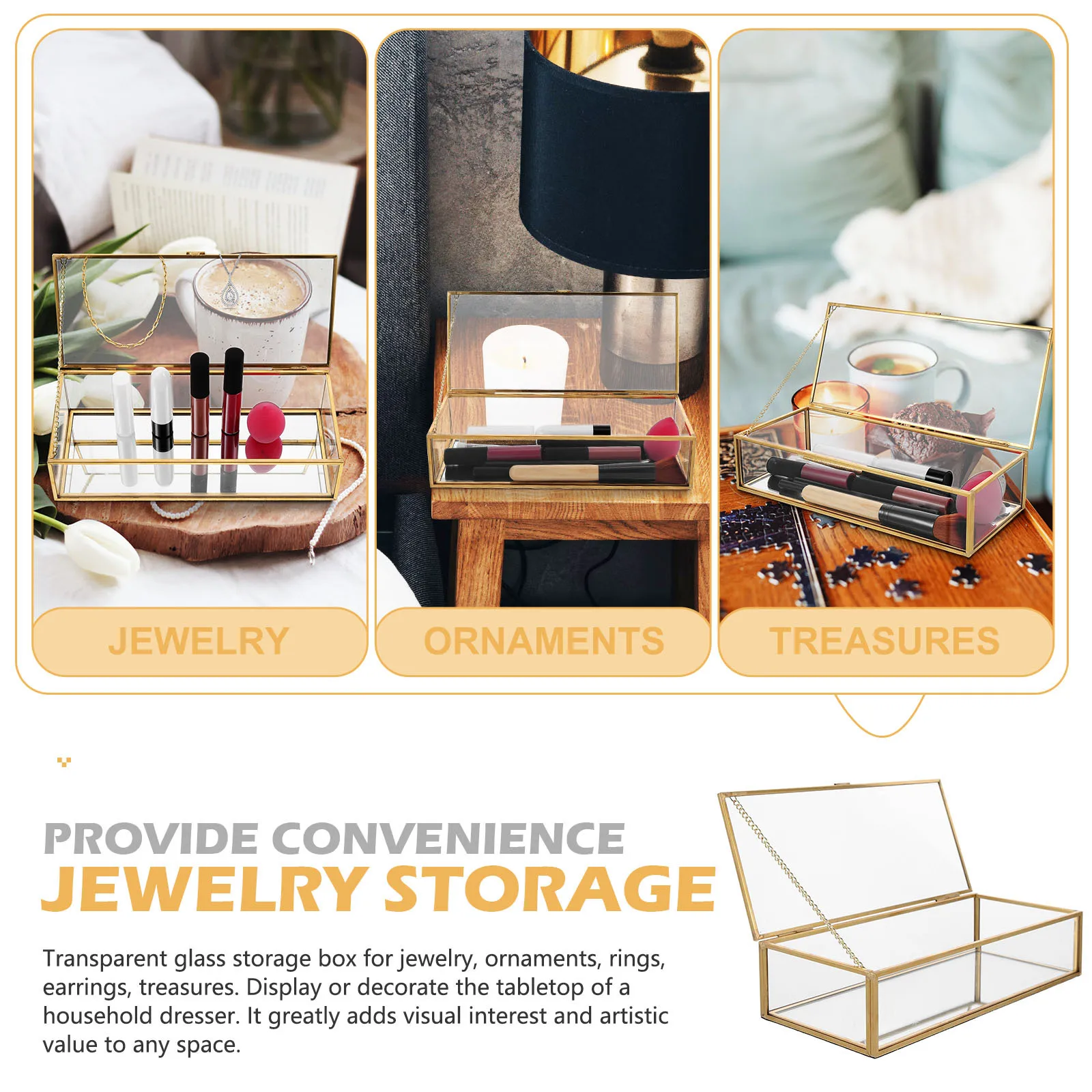 

Dustproof Glass Jewelry Box Elegant Clear Container for Rings Earrings Necklaces Home Dressing Table Organizer