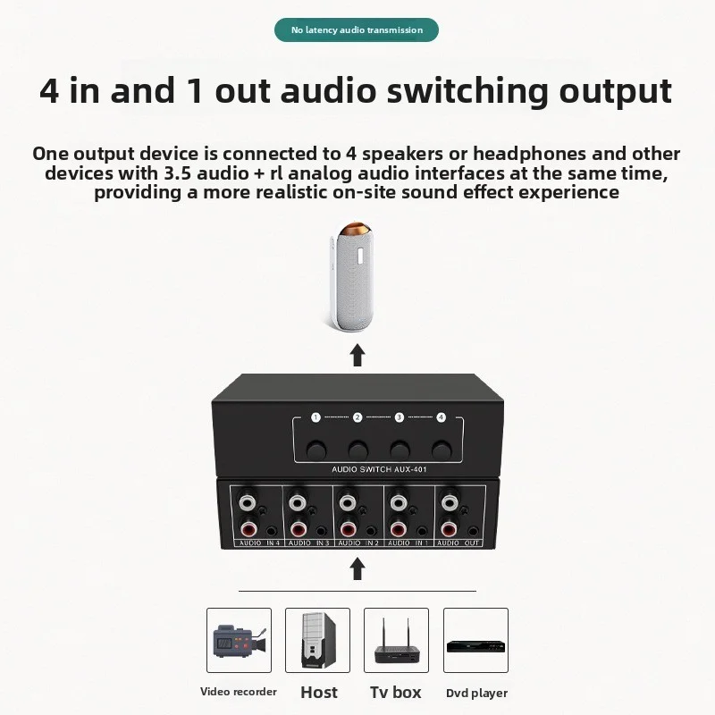 Audio Switcher 4 in 1 RCA AUX Stereo Audio Selector 4 inputs 1 Output Passive 3.5mm Aux L/R RCA Audio Switch Box Analog Sharer