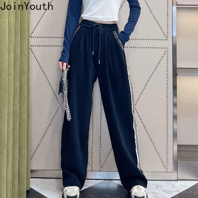 Casual Sweatpants Women 2023 New Bottoms High Waist Straight Trousers Diamond Y2k Wide Leg Pants Casual Fashion Pantalon Femme