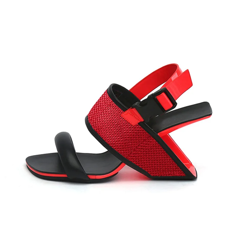 2022 New Gladiator Sandals Women Fretwork Strange Heel Women Sandals Summer Wedge Womens Shoes Red Black White Women Sandals