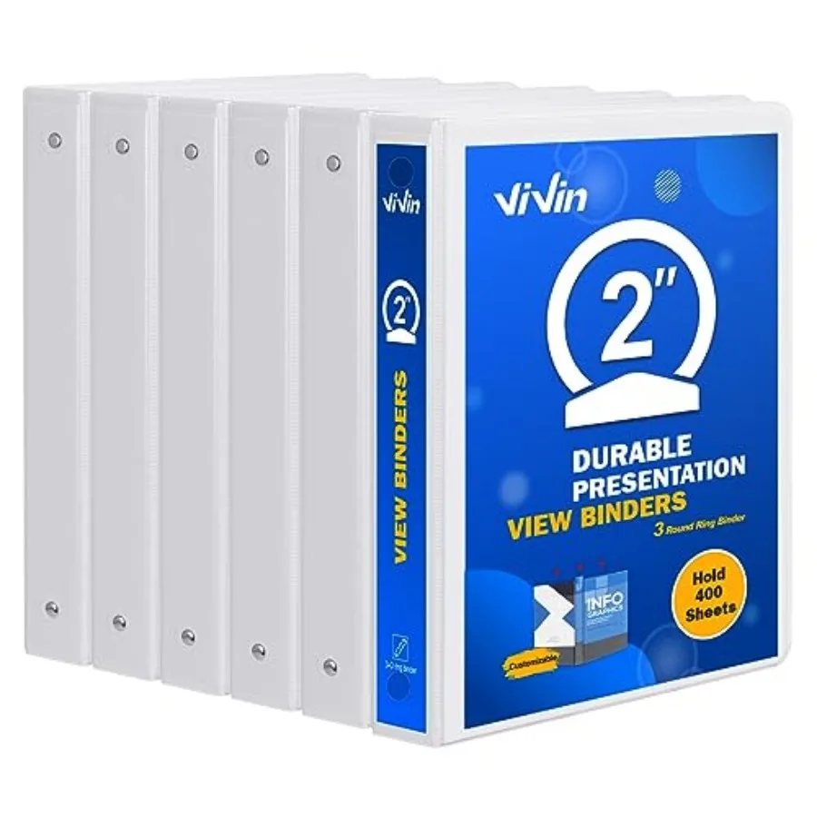 

Ring Binder, Sturdy "-Round Rg Bder with terior Pockets, Clear View Cover, PVC-Free, Fits 400 Sheets of 8.5'' x '' Paper, Offic