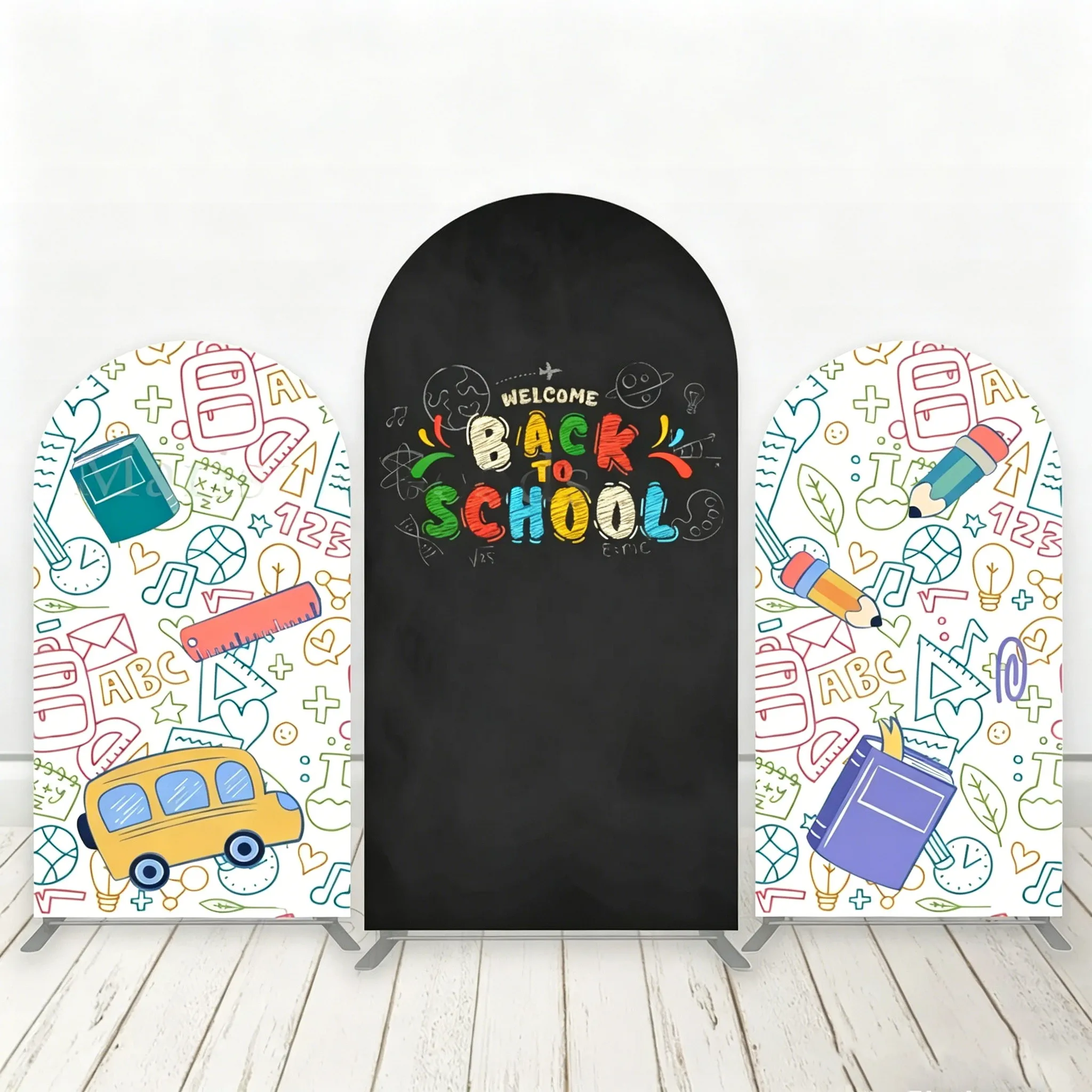 

Custom 2-sided Welcome Back To School Arch Backdrop Cover Props Pencil Preschool Children Party Cake Table Backdrop Decorations