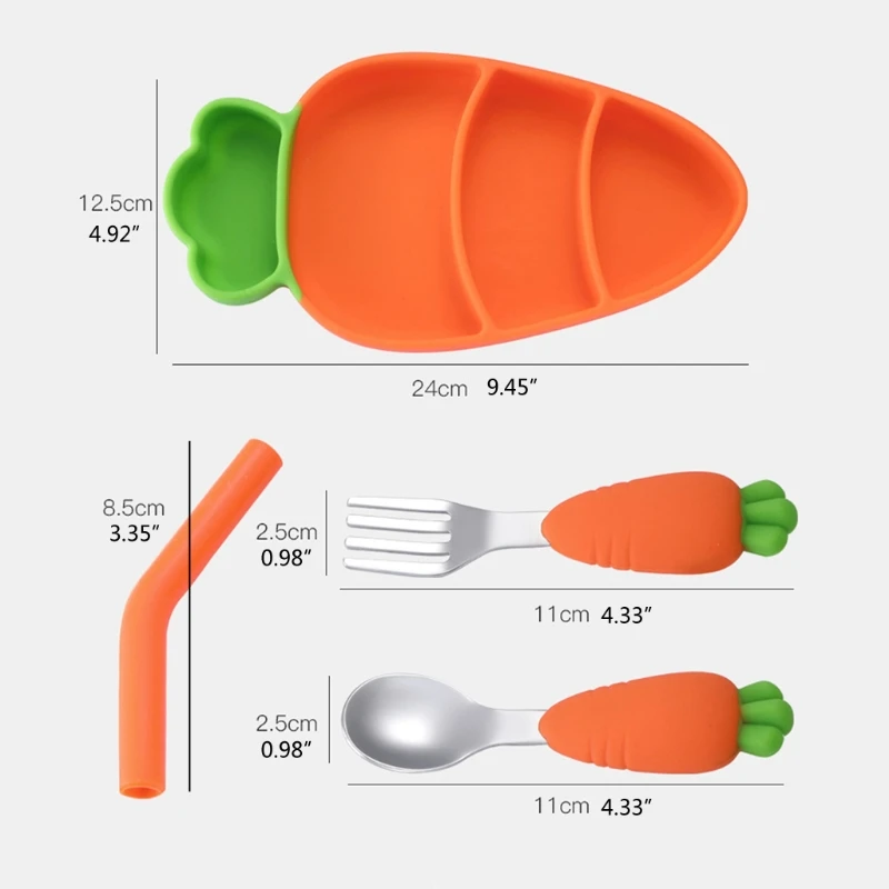 Silicone Bowl Set Non-slip Children's Plate Silicone Handle Fork Spoon Straw Set