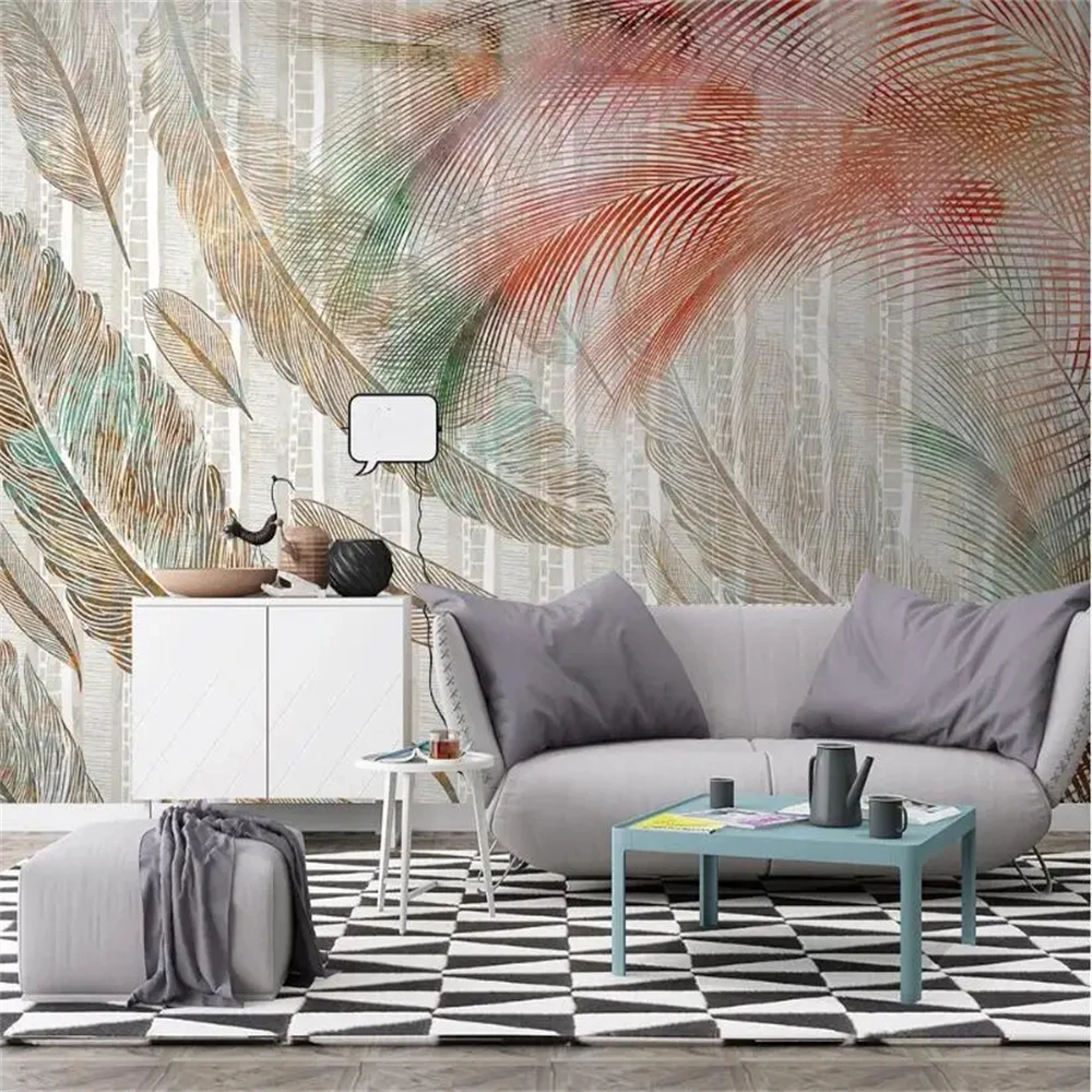 Custom Nordic feather abstract lines modern wallpapers living room mural TV background mural wall papers home decor 3D stickers