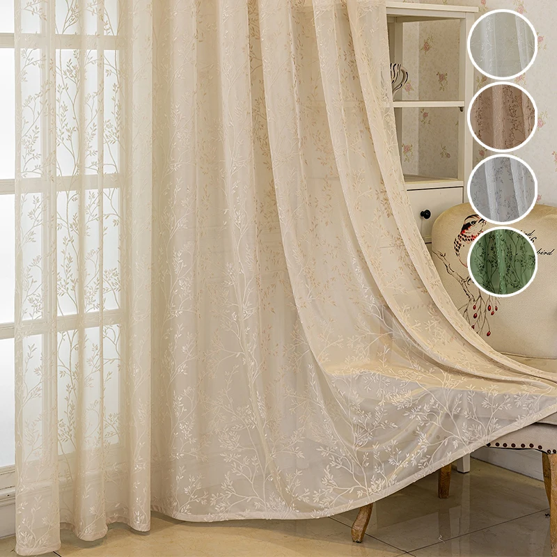 

1pc Branch Embroidery Sheer Curtain 1PC Vintage Design with Grommet Hanging for Living Room Bedroom Balcony Kitchen Ready Made
