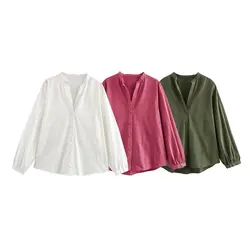 Women Clothing Shirts & Blouses Vintage Temperament Embroidered Long-sleeved Women's Elegant Blouses Tops 8741027