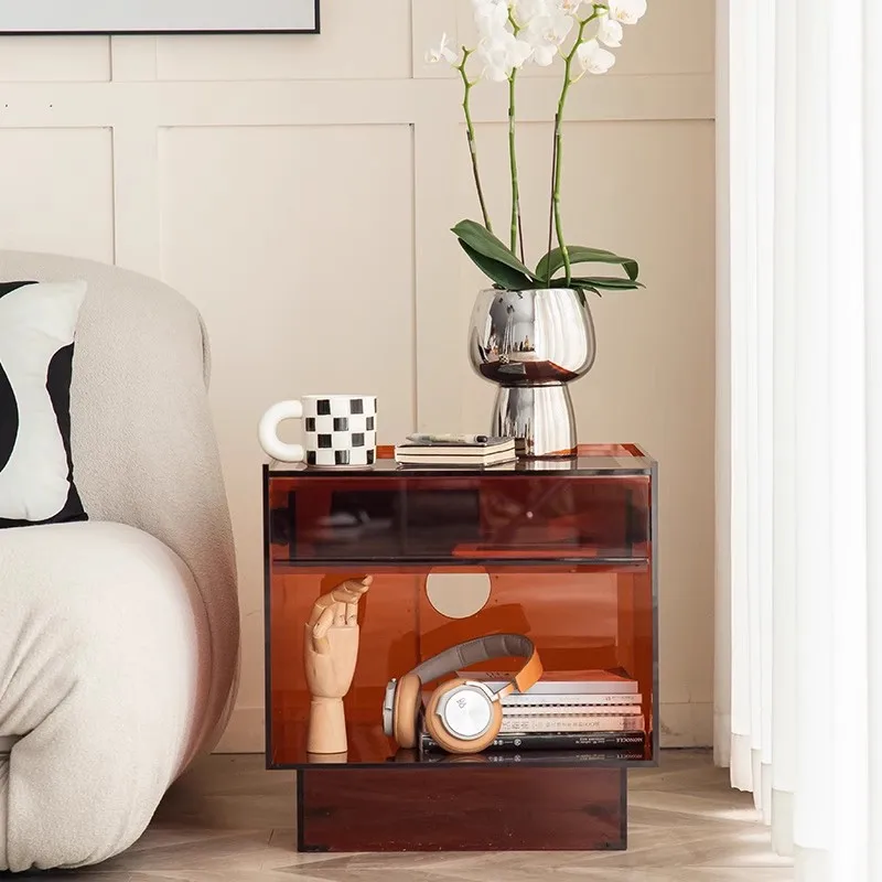 

With Drawers Acrylic Nightstands Rectangular Design Bedroom Modern Nightstands Minimalist Unique Table De Nuit House Furniture