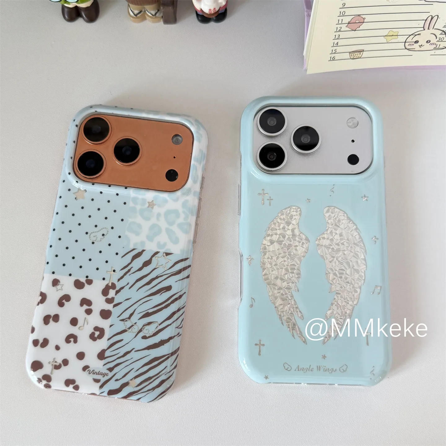 Coque de téléphone brillante à imprimé léopard bleu Ins Wings coréenne pour iPhone Ultra 18 17 A 16 15 14 13 12 11 Pro 16Plus Mini Y2K