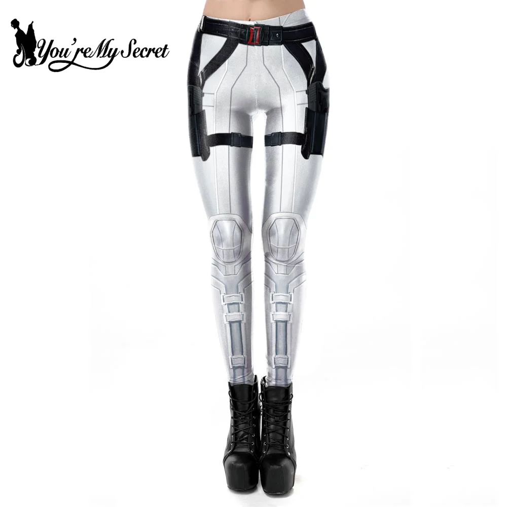 [You're My Secret] Women White Armor Print Leggings Mia Waist Elastic Trousers Comfortable Soft Pants Sport Fitness Lady Bottoms