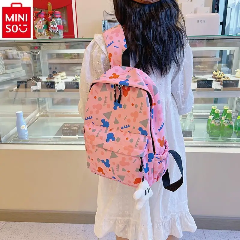 MINISO 디즈니 미키 만화 패션 소년 배낭, 대용량 하중 감소, 경량 어린이 배낭