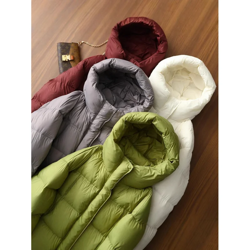 G112414~Cloud down Light Soft Fluffy90White Duck Down Stand Collar Hooded Warm Bread down Jacket Female Autumn and Winter