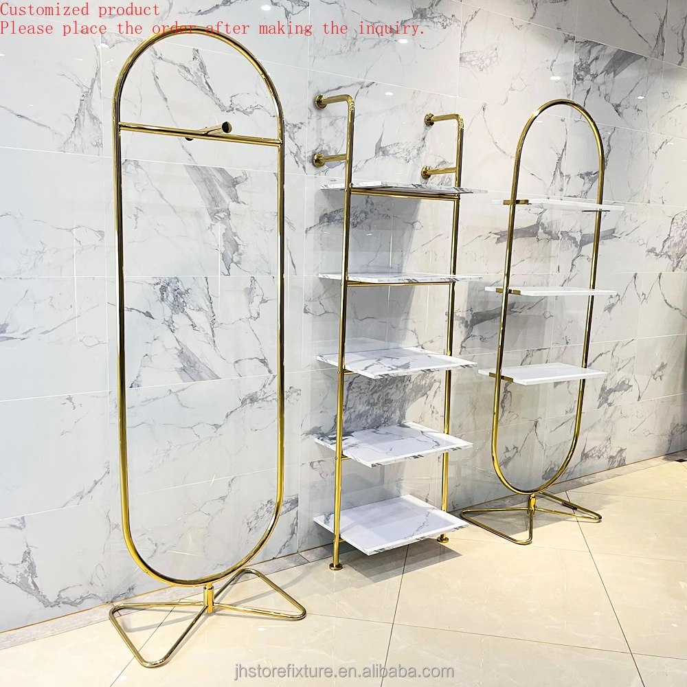 

Modern Style Metal Storage Holders Shiny Gold Shoes Display Rack Three Layer for Luxury Store