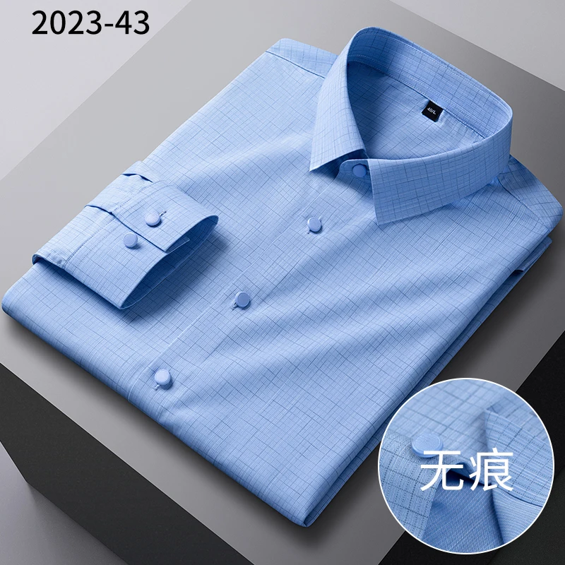 2025New Bamboo Fiber Men's Shirt Fashionable Business Casual Men Clothing Solid Color Elastic No-Iron Easy-Care Long-Sleeved Top