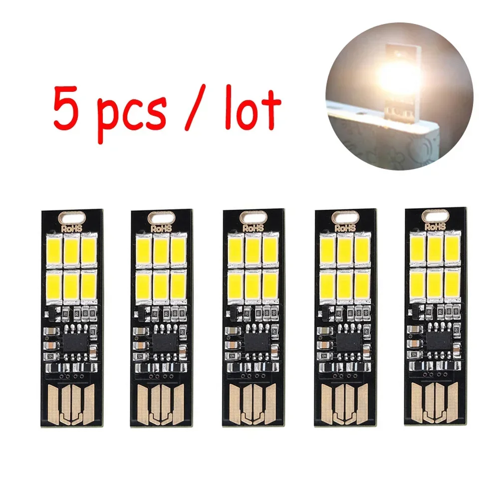 5pcs Mini USB LED Night Lamp Dimmable SMD 5730 USB Book Light Touch Control 6 leds Light For Laptop PC Book Reading Table Lamp