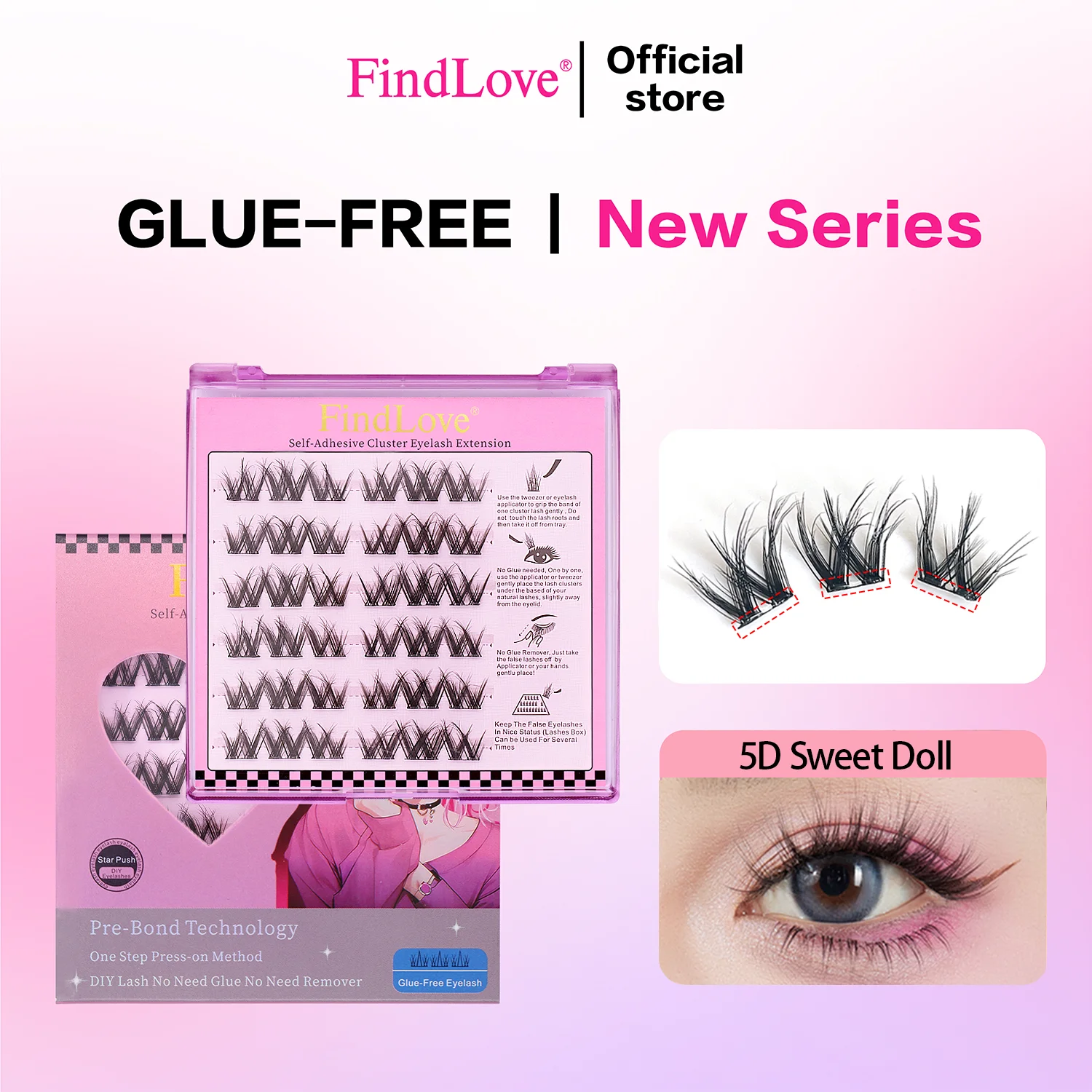 

36Clusters Findlove 5D Sweet Doll Soft Fiber DIY Segment Lashes Enlarge Eyes Cosplay W Shape Makeup For Girl Beginners Daily Use