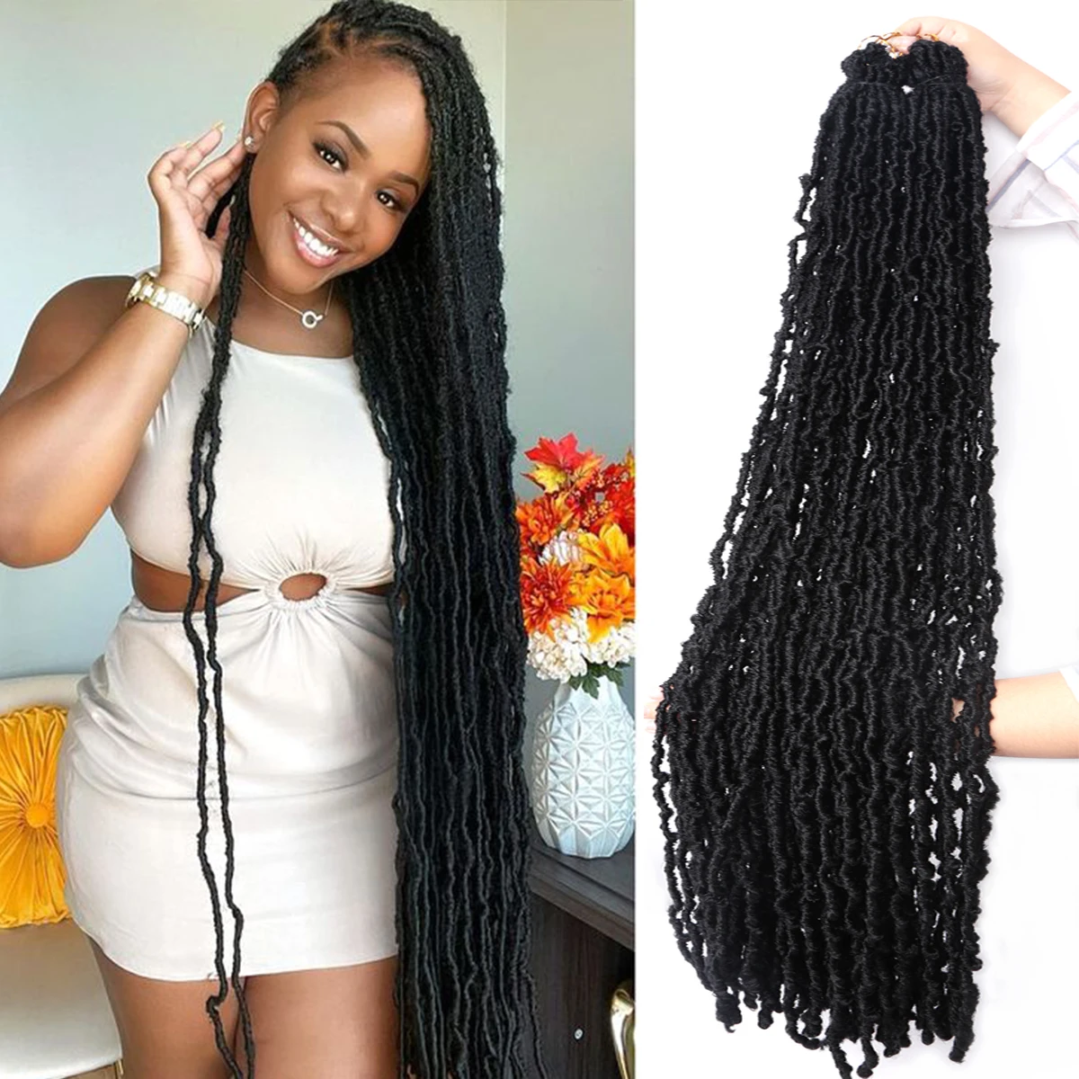 Soft New Faux Locs Super Long Goddess Crochet Hair Pre Looped Natural Braid Curly Wave Braiding Hair