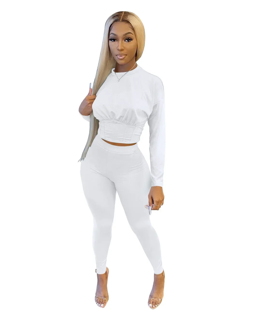 2023 neue AutumnWomen's Reine Farbe Sport Taille Anzug Mode Lässig Zwei-stück Set – Detail 17