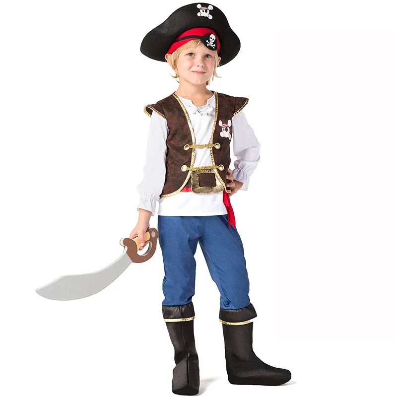 Pirates Costume Children's Day Kids Boys Pirate Halloween Cosplay Set Birthday Party Outfit Pirate Christmas Theme