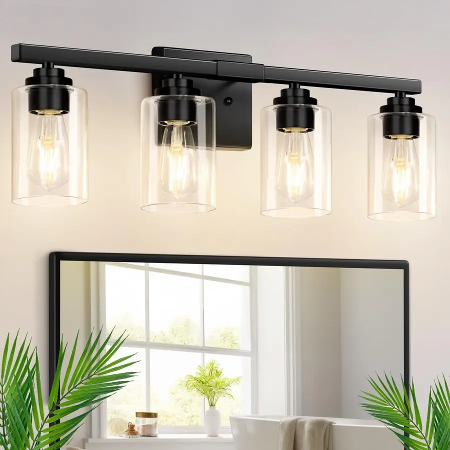 

Bathroom Light Fixtures, 27 Modern Vanity Lights Over Mirror with Clear Glass Shades, Matte Black Light Fixture, Classic Wall Li